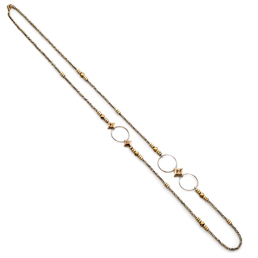 Pyrite necklace with circles and diamonds SOLIS | CL PIR 2-80 CM 2PZ